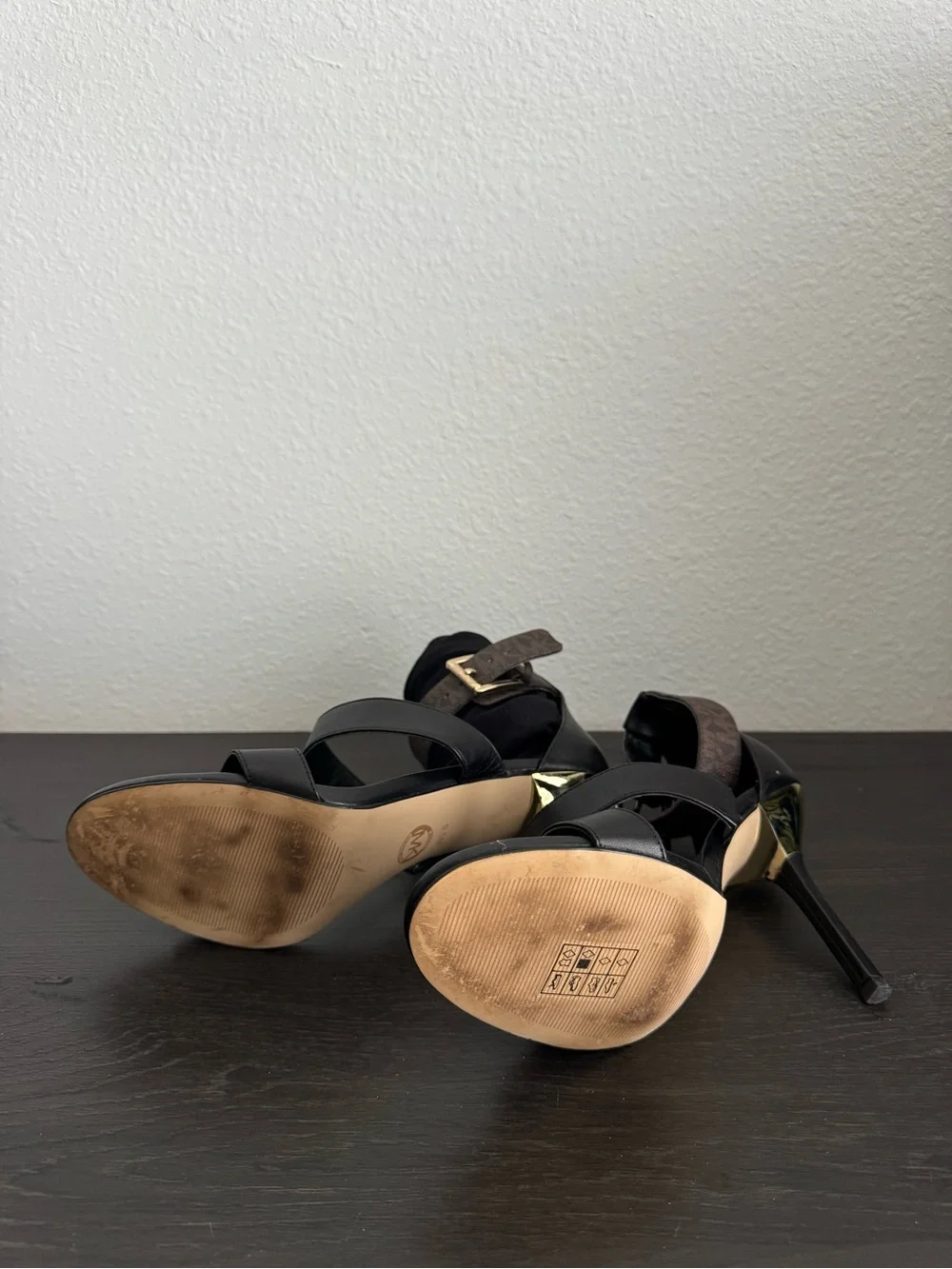 Michael Kors Black Strappy High Heel Sandals with Ankle Wrap